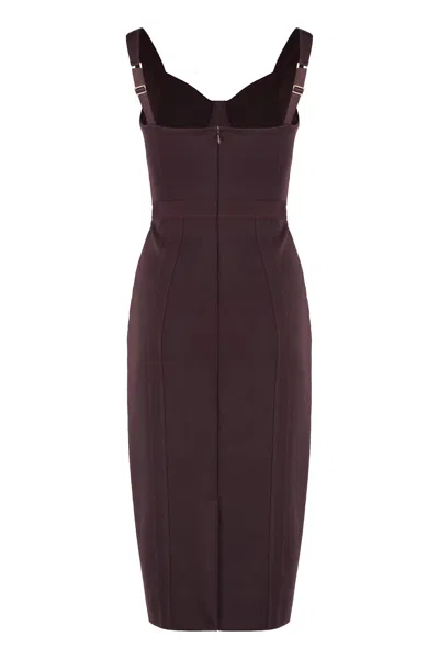 Elisabetta Franchi Structured Burgundy Midi Dress With Sweetheart Neckline In Brown