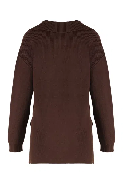Elisabetta Franchi Sweater In Mixed Wool With A Jewel Strap In Brown