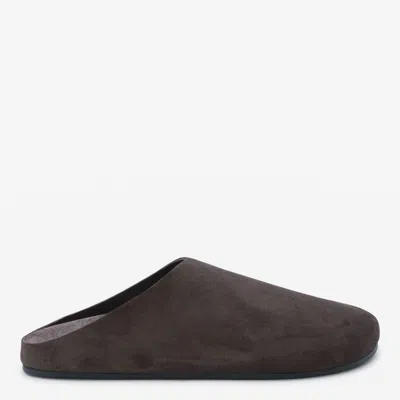 The Row Hudson Suede Leather Slide Sandal In Brown