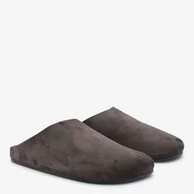 The Row Hudson Suede Leather Slide Sandal In Brown