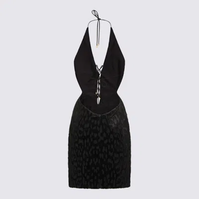 Roberto Cavalli Black Viscose Dress In Brown