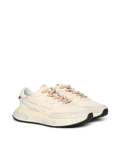 Premiata Beige And Cream Leather Sneakers With Textured Detailing In Neutral