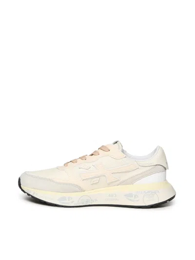 Premiata Beige And Cream Leather Sneakers With Textured Detailing In Neutral