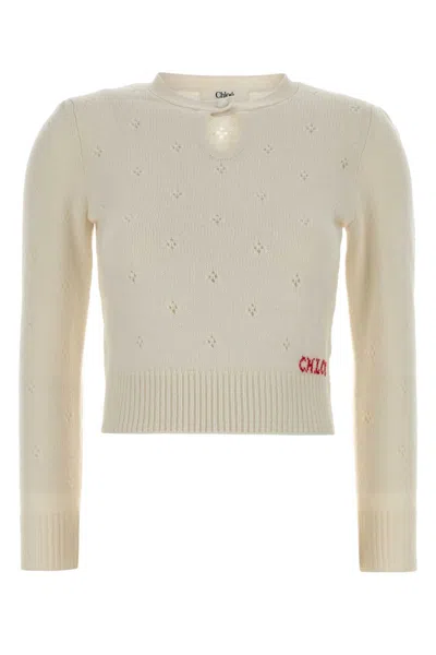 Chloé Chloe White Wool Blend Sweater In Neutral