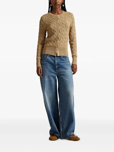 Polo Ralph Lauren Cable-knit Cotton Crewneck Cardigan Clothing In Neutral