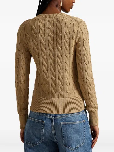 Polo Ralph Lauren Cable-knit Cotton Crewneck Cardigan Clothing In Neutral