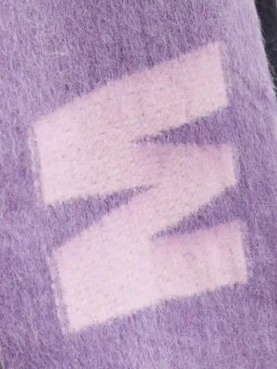 Marni Wool Scarf With Block Letters And Fringed Edges In Purple
