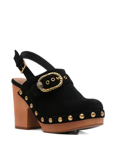 Kurt Geiger Studded Buckled Mules In Black