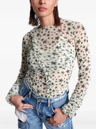 One Teaspoon Party Star-print Ruffled Top In Multi