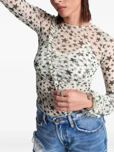 One Teaspoon Party Star-print Ruffled Top In Multi