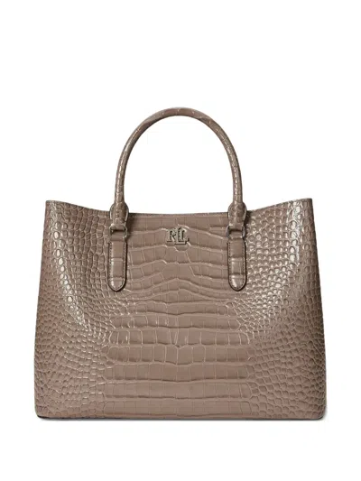Ralph Lauren Marcy Large Embossed Leather Satchel In Neutral