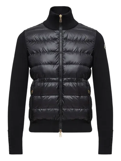 Moncler Wool Padded Cardigan With Zip In Black