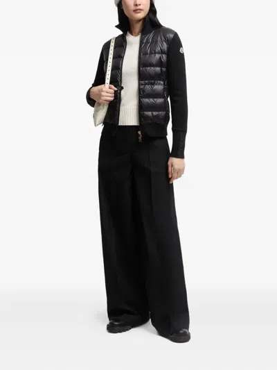Moncler Wool Padded Cardigan With Zip In Black