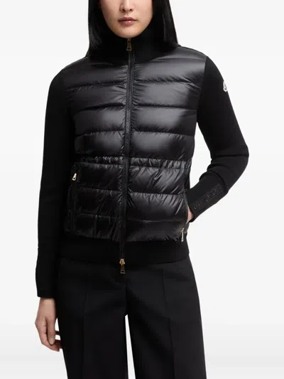 Moncler Wool Padded Cardigan With Zip In Black