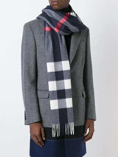 Shop Burberry The Large Classic Cashmere Scarf In Check In Blue