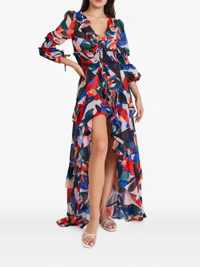 Patbo Ruffled-printed Asymetric Dress In Multi