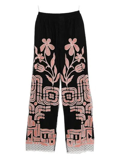 Biyan Floral-embroidered Trousers In Black