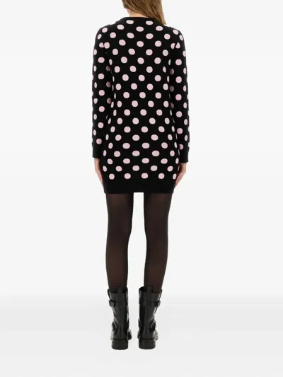 Moschino Long Sleeve Polka Dot Graphic Dress In Black