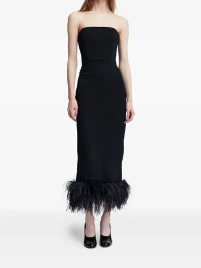16arlington Minelli Feather-trim Midi Dress In Black
