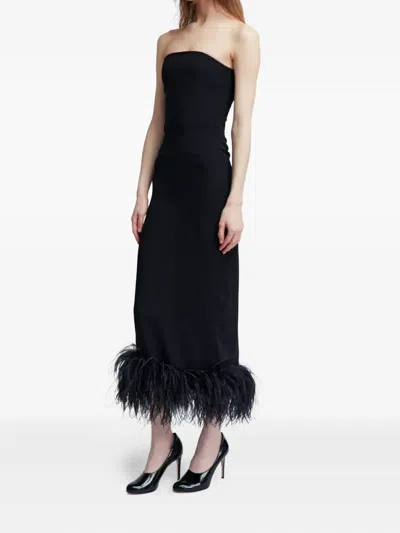 16arlington Minelli Feather-trim Midi Dress In Black