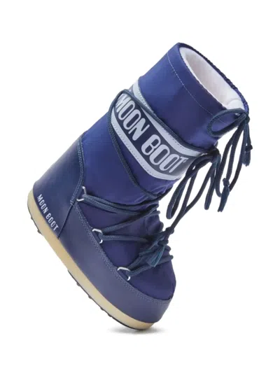 Moon Boot Icon Junior Branded Nylon Snow Boots 3-7 Years In Blue