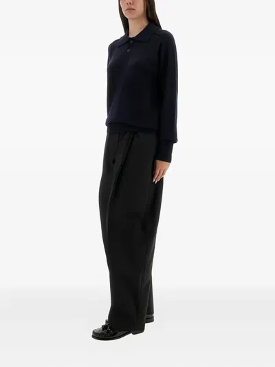 Studio Nicholson Blue Solid Shirt Collar Sweater In Blue