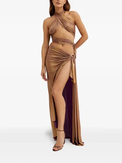 Bronx And Banco Cleopatra Criss-cross Ring-detailed Maxi Dress In Brown