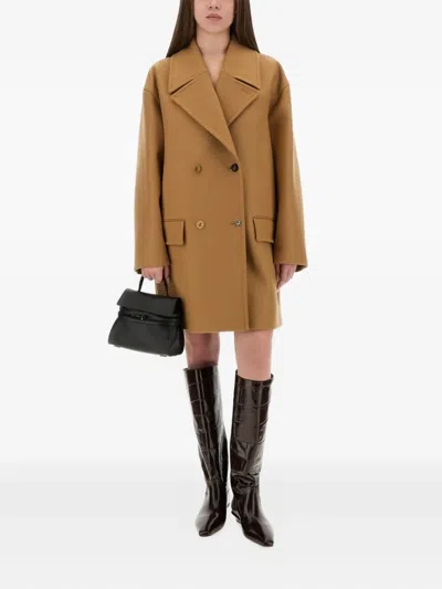Moschino Lapel Sleeve Double-breasted Pocket Coat In Brown