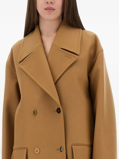 Moschino Lapel Sleeve Double-breasted Pocket Coat In Brown