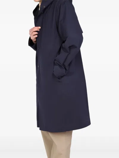 Monobi Hooded Trench Coat With Tall Neck In Blue