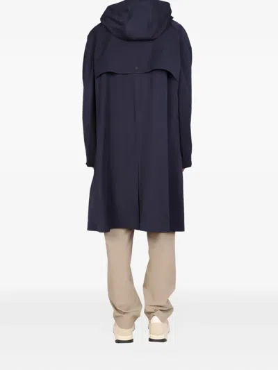 Monobi Hooded Trench Coat With Tall Neck In Blue