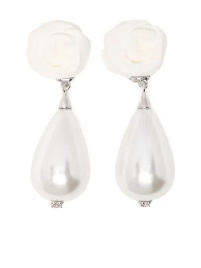 Shushu-tong Rose Teardrop Earrings In White