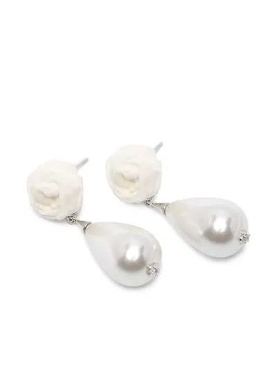 Shushu-tong Rose Teardrop Earrings In White