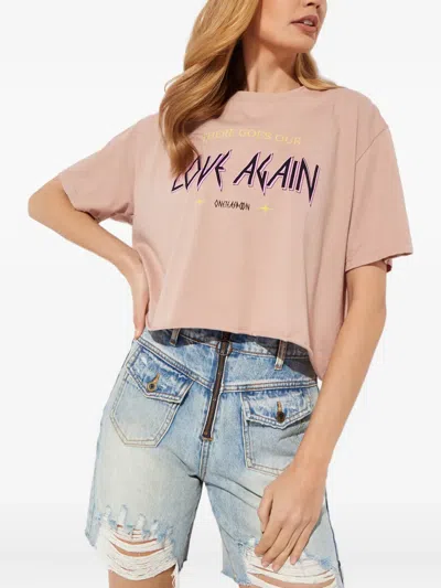 One Teaspoon Raw-edge Printed T-shirt In Pink