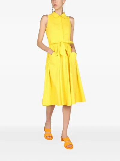 Moschino Tie-fastening Polo-collar Midi Dress In Yellow