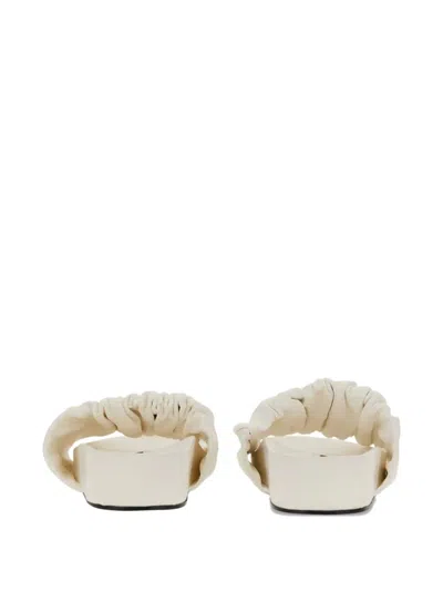 Jil Sander Flat Ruched Leather Sandals In Neutral