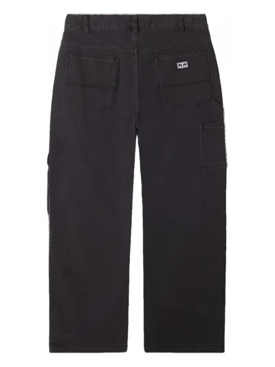 Obey Faded-wash Trousers In Black
