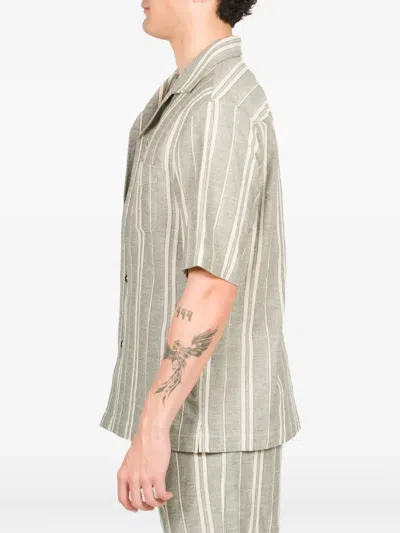 Paolo Pecora Striped-pattern Short-sleeve Shirt In Green