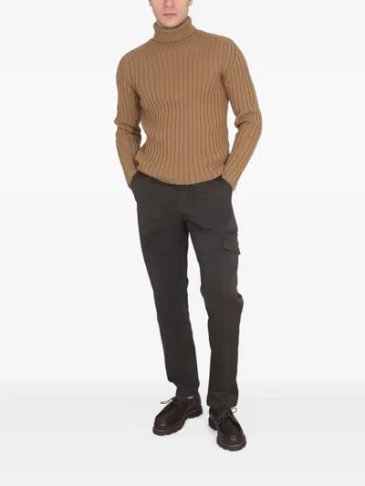 Ten C Ribbed Turtleneck Sweater Long Sleeves In Brown