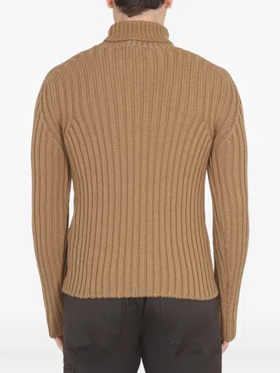 Ten C Ribbed Turtleneck Sweater Long Sleeves In Brown