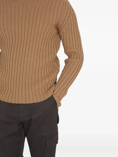 Ten C Ribbed Turtleneck Sweater Long Sleeves In Brown