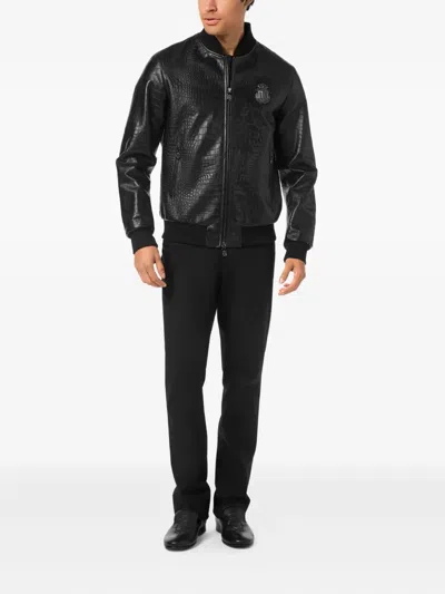 Billionaire Crocodile-effect Zip-up Bomber Jacket In Black