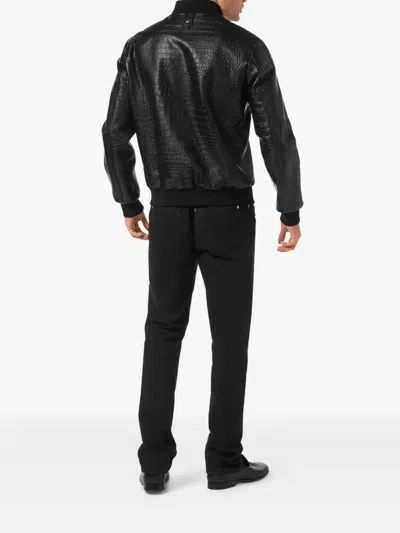 Billionaire Crocodile-effect Zip-up Bomber Jacket In Black