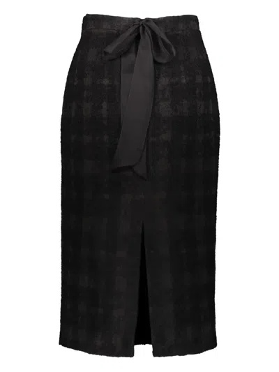 Rochas Pencil Skirt In Solid Check Boucle In Black