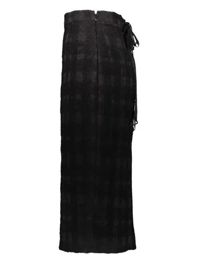 Rochas Pencil Skirt In Solid Check Boucle In Black