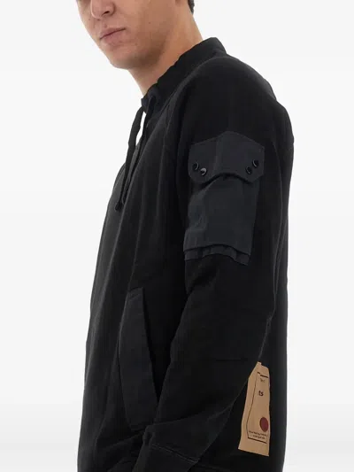 Ten C Relaxed Fit Long-sleeve Tee With Adjustable Drawstrings And Unique Pockets In Black