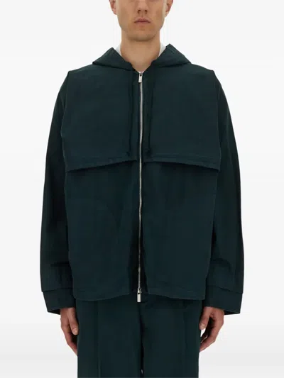 Helmut Lang Layered Design Hooded Windbreaker In Green