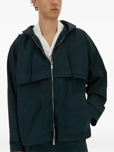 Helmut Lang Layered Design Hooded Windbreaker In Green