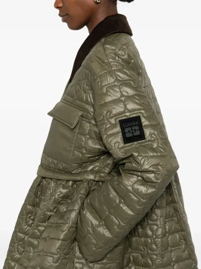 Ganni Women Recycled Nylon Quilted Jacket In Green