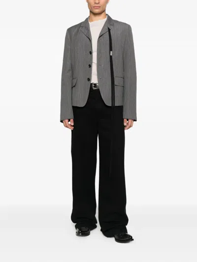 Ann Demeulemeester Reinier Pinstripe Ribbon Jacket In Gray